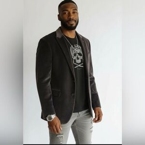 KENNETH COLE NEW YORK Men's Dark Gray Velvet Blazer Jacket 2 Button Sport Coat